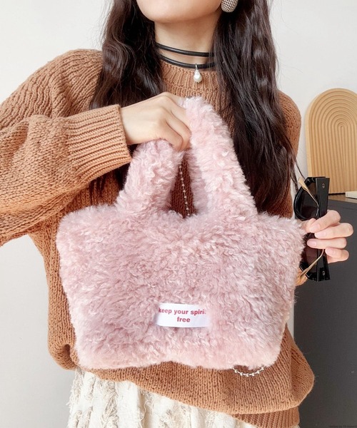 TONE SELECT GOODS（トーンセレクトグッズ）の「Liaa/ボア もこもこ ミニバッグ A18710（ハンドバッグ・レディース・グレー/ベージュ/ホワイト/ブラウン/ピンク・FREE）」の5枚目の写真