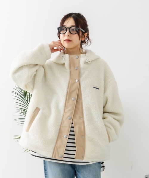 CONVERSE（コンバース）の「【CONVERSE/コンバース】ボア 切り替え フードジャケット（ブルゾン・レディース・アイボリー/ピンク/ブラック/ライトブラウン・LARGE/MEDIUM）」の9枚目の写真