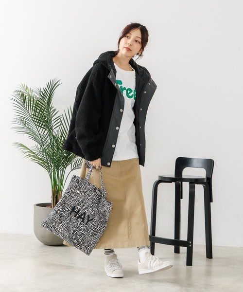 CONVERSE（コンバース）の「【CONVERSE/コンバース】ボア 切り替え フードジャケット（ブルゾン・レディース・アイボリー/ピンク/ブラック/ライトブラウン・LARGE/MEDIUM）」の14枚目の写真