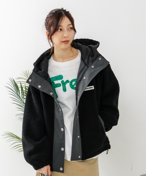 23区 フード付き黒ジャンパー 44 CONVERSE/コンバース】ボア 切り替え フードジャケット（ブルゾン
