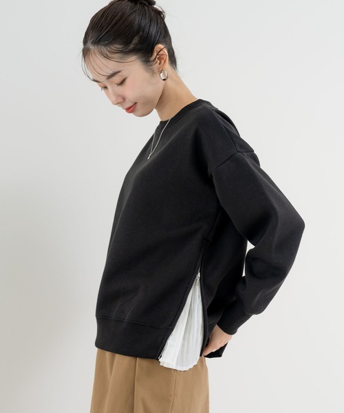 ANNA LUNA(アンナルナ)の「【ANNA LUNA】着るだけでレイヤード見え! 裏起毛 サイドジップ プルオーバー(Tシャツ/カットソー・レディース・ブラック/グレー・MEDIUM)」の1枚目の写真