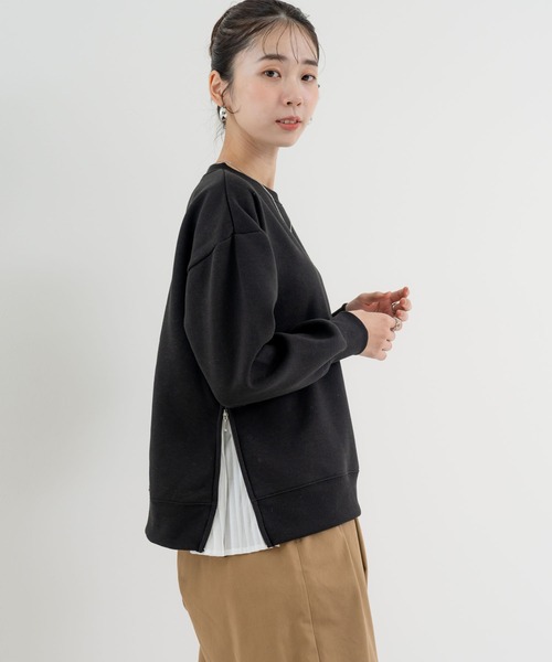 ANNA LUNA(アンナルナ)の「【ANNA LUNA】着るだけでレイヤード見え! 裏起毛 サイドジップ プルオーバー(Tシャツ/カットソー・レディース・ブラック/グレー・MEDIUM)」の7枚目の写真