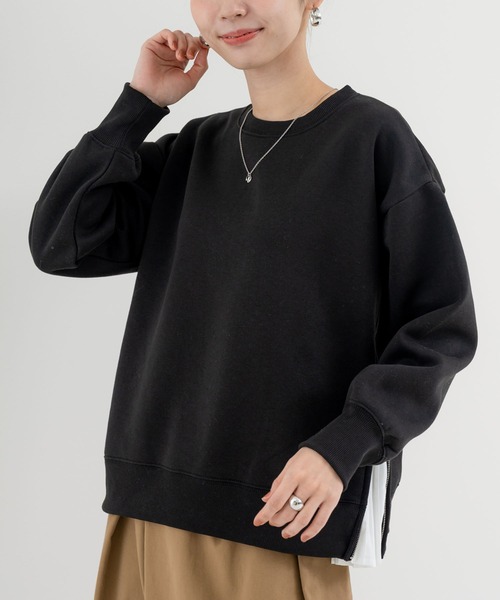 ANNA LUNA(アンナルナ)の「【ANNA LUNA】着るだけでレイヤード見え! 裏起毛 サイドジップ プルオーバー(Tシャツ/カットソー・レディース・ブラック/グレー・MEDIUM)」の6枚目の写真