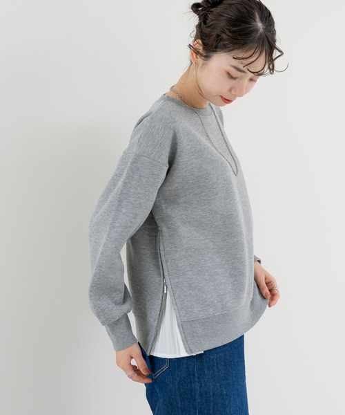 ANNA LUNA(アンナルナ)の「【ANNA LUNA】着るだけでレイヤード見え! 裏起毛 サイドジップ プルオーバー(Tシャツ/カットソー・レディース・ブラック/グレー・MEDIUM)」の3枚目の写真