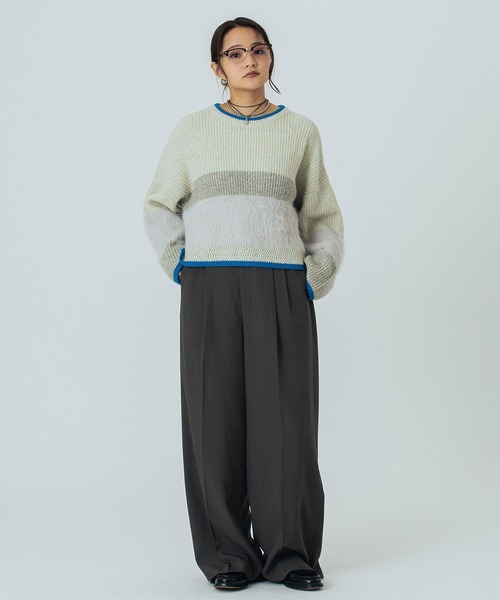 ROSE BUD（ローズバッド）の「CROPPED BLOKING KNIT（ニット/セーター・レディース・ブルー/ベージュ/レッド/グリーン・ONE SIZE）」の20枚目の写真