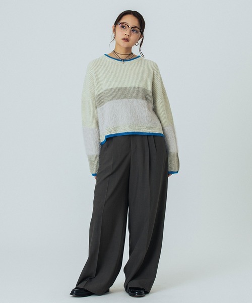 ROSE BUD（ローズバッド）の「CROPPED BLOKING KNIT（ニット/セーター・レディース・ブルー/ベージュ/レッド/グリーン・ONE SIZE）」の22枚目の写真