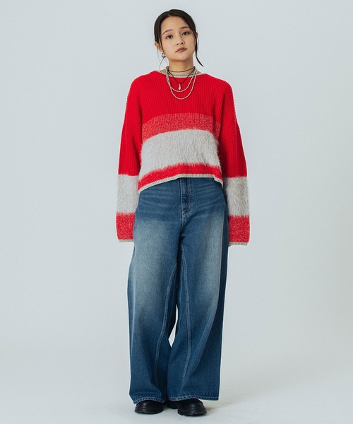 ROSE BUD（ローズバッド）の「CROPPED BLOKING KNIT（ニット/セーター・レディース・ブルー/ベージュ/レッド/グリーン・ONE SIZE）」の14枚目の写真