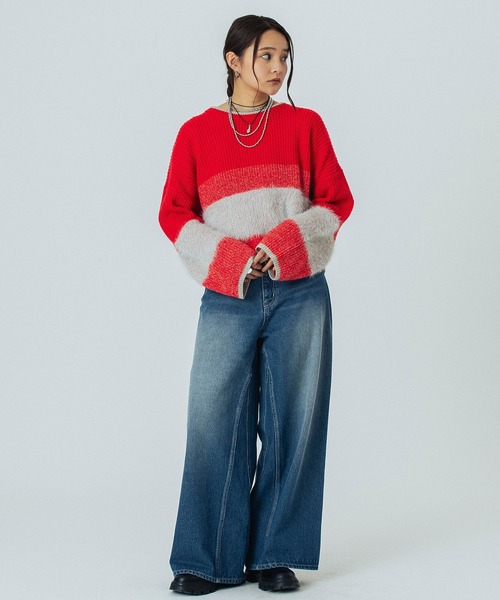 ROSE BUD（ローズバッド）の「CROPPED BLOKING KNIT（ニット/セーター・レディース・ブルー/ベージュ/レッド/グリーン・ONE SIZE）」の16枚目の写真