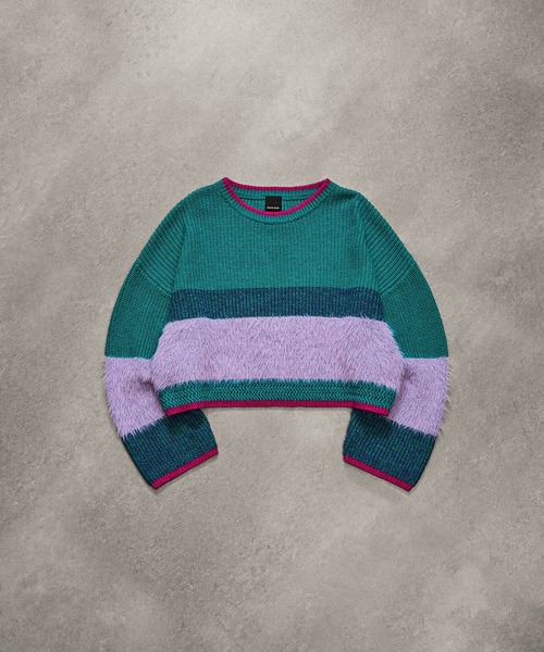 ROSE BUD（ローズバッド）の「CROPPED BLOKING KNIT（ニット/セーター・レディース・ブルー/ベージュ/レッド/グリーン・ONE SIZE）」の7枚目の写真