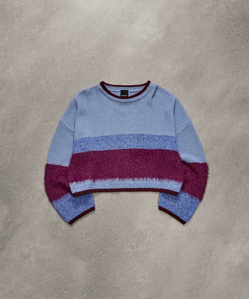 ROSE BUD（ローズバッド）の「CROPPED BLOKING KNIT（ニット/セーター・レディース・ブルー/ベージュ/レッド/グリーン・ONE SIZE）」の8枚目の写真