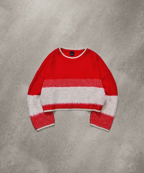 ROSE BUD（ローズバッド）の「CROPPED BLOKING KNIT（ニット/セーター・レディース・ブルー/ベージュ/レッド/グリーン・ONE SIZE）」の9枚目の写真