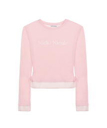 NICOLE SHEER LAYERED LOGO SLEEVE TOP_PINK