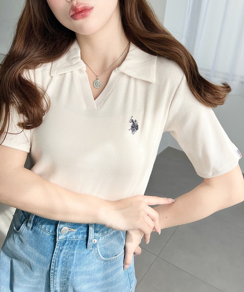 セール】moment＋別注【U.S.POLO ASSN.】ワンポイント刺繍スキッパー衿