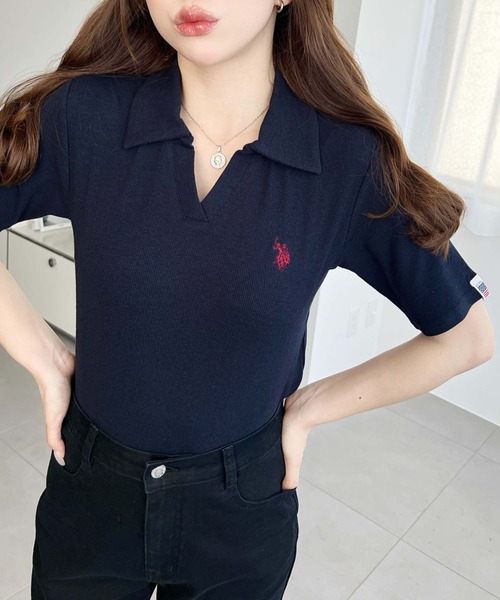 U.S. POLO ASSN.(ユーエスポロアッスン)の「moment+別注【U.S.POLO ASSN.】ワンポイント刺繍スキッパー衿半袖カットソー(Tシャツ/カットソー・レディース・杢グレー/アイボリー/ブラック/ネイビー・M/L)」の22枚目の写真