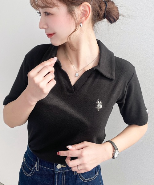 U.S. POLO ASSN.(ユーエスポロアッスン)の「moment+別注【U.S.POLO ASSN.】ワンポイント刺繍スキッパー衿半袖カットソー(Tシャツ/カットソー・レディース・杢グレー/アイボリー/ブラック/ネイビー・M/L)」の20枚目の写真