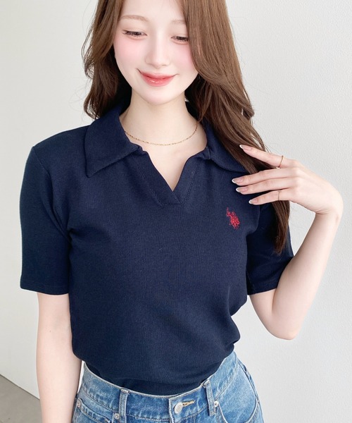 U.S. POLO ASSN.(ユーエスポロアッスン)の「moment+別注【U.S.POLO ASSN.】ワンポイント刺繍スキッパー衿半袖カットソー(Tシャツ/カットソー・レディース・杢グレー/アイボリー/ブラック/ネイビー・M/L)」の12枚目の写真