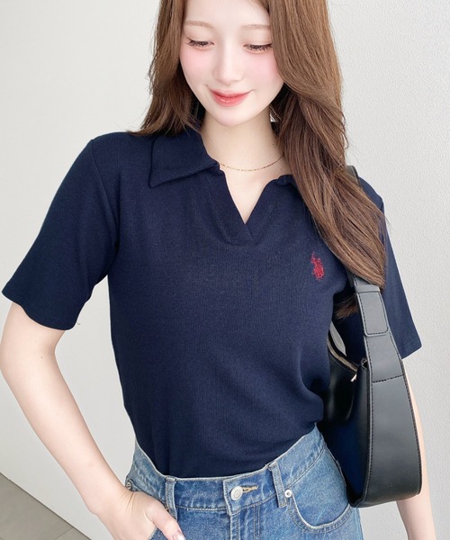 U.S. POLO ASSN.(ユーエスポロアッスン)の「moment+別注【U.S.POLO ASSN.】ワンポイント刺繍スキッパー衿半袖カットソー(Tシャツ/カットソー・レディース・杢グレー/アイボリー/ブラック/ネイビー・M/L)」の16枚目の写真