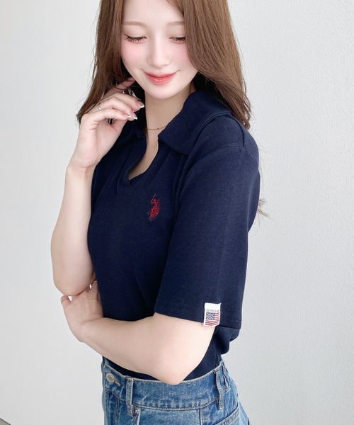 U.S. POLO ASSN.(ユーエスポロアッスン)の「moment+別注【U.S.POLO ASSN.】ワンポイント刺繍スキッパー衿半袖カットソー(Tシャツ/カットソー・レディース・杢グレー/アイボリー/ブラック/ネイビー・M/L)」の14枚目の写真