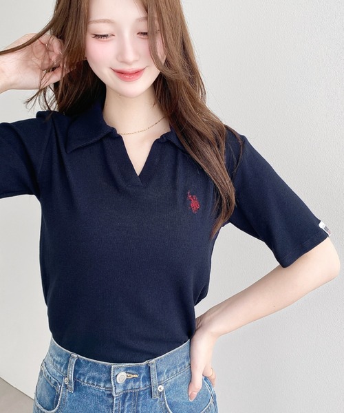 U.S. POLO ASSN.(ユーエスポロアッスン)の「moment+別注【U.S.POLO ASSN.】ワンポイント刺繍スキッパー衿半袖カットソー(Tシャツ/カットソー・レディース・杢グレー/アイボリー/ブラック/ネイビー・M/L)」の15枚目の写真
