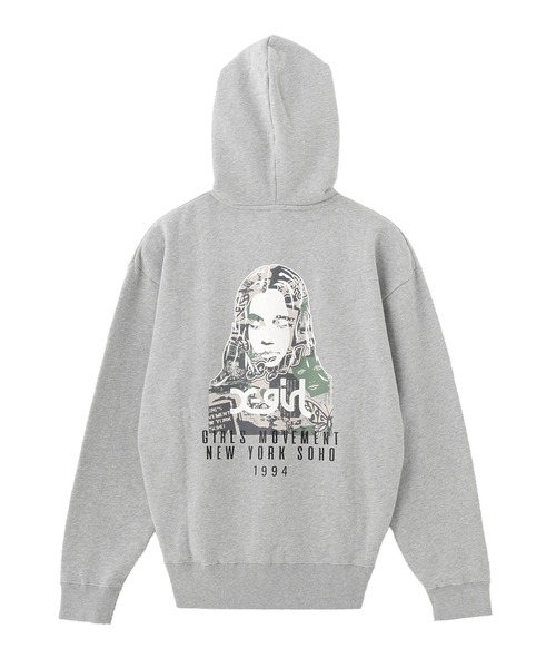 X-girl（エックスガール）の「COLLAGE CAMO FACE ZIP UP SWEAT HOODIE（パーカー・レディース・アッシュ/ブラック/ネイビー・S/M）」の2枚目の写真