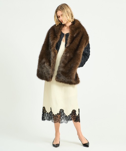 ESTNATION(エストネーション)の「ESTNATION / エコファーストール《EXCLUSIVE》(ストール/ショール・レディース・ダークブラウン/ライトブラウン・FREE)」の4枚目の写真