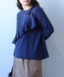 【L~5L 大きいサイズ】アシンメトリーニットプルオーバー