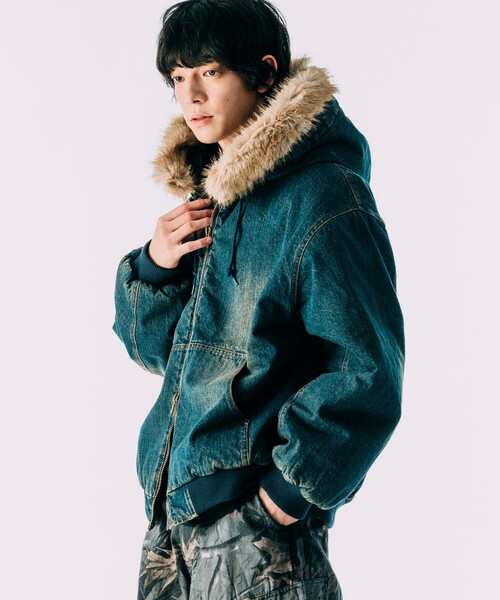 セール】【ファー脱着可能】2way フェイクファー ジップアップ 中綿