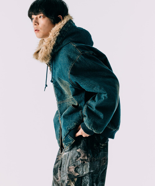 FREAK'S STORE（フリークスストア）の「【ファー脱着可能】2way フェイクファー ジップアップ 中綿 フードブルゾン/中綿ジップパーカー（ブルゾン・メンズ・ブラック/ブラウン/ブルー・MEDIUM/LARGE）」の11枚目の写真