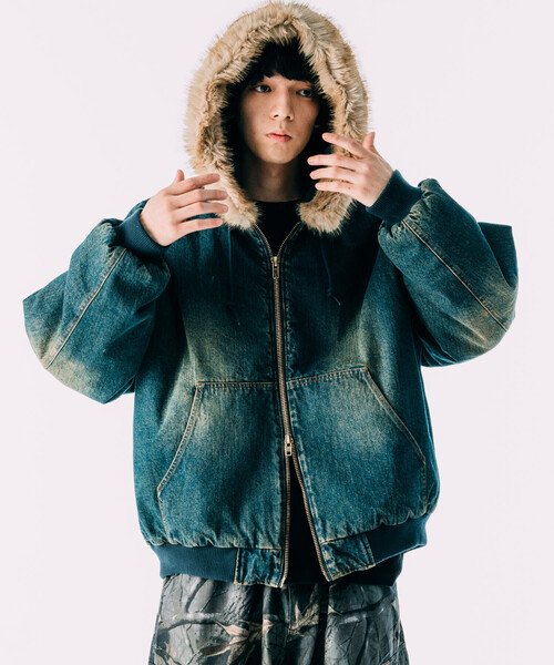 FREAK'S STORE（フリークスストア）の「【ファー脱着可能】2way フェイクファー ジップアップ 中綿 フードブルゾン/中綿ジップパーカー（ブルゾン・メンズ・ブラック/ブラウン/ブルー・MEDIUM/LARGE）」の15枚目の写真