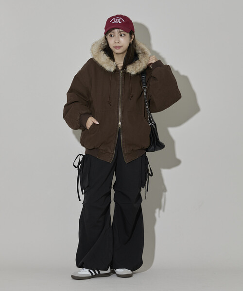 セール】【ファー脱着可能】2way フェイクファー ジップアップ 中綿