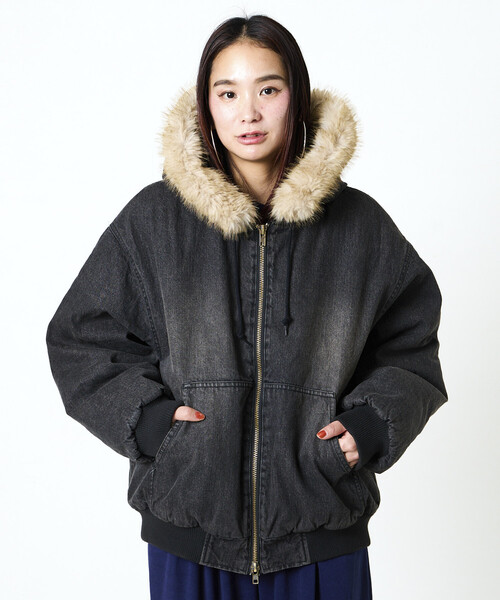 セール】【ファー脱着可能】2way フェイクファー ジップアップ 中綿