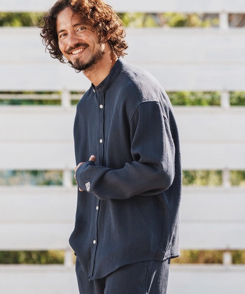 1minute 1second(ワンミニットワンセカンド)の「ms6323-long sleeve linen like shirt スタンドカラーシャツ(1M26H160)(シャツ/ブラウス・メンズ・ブラック/ネイビー/ホワイト・S/M/L/XL)」の3枚目の写真