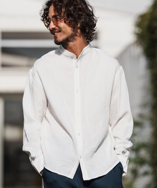 1minute 1second(ワンミニットワンセカンド)の「ms6323-long sleeve linen like shirt スタンドカラーシャツ(1M26H160)(シャツ/ブラウス・メンズ・ブラック/ネイビー/ホワイト・S/M/L/XL)」の4枚目の写真