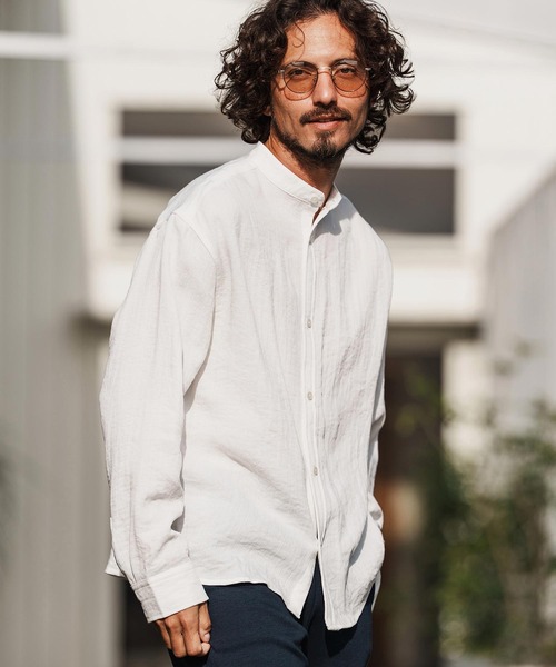 1minute 1second(ワンミニットワンセカンド)の「ms6323-long sleeve linen like shirt スタンドカラーシャツ(1M26H160)(シャツ/ブラウス・メンズ・ブラック/ネイビー/ホワイト・S/M/L/XL)」の5枚目の写真