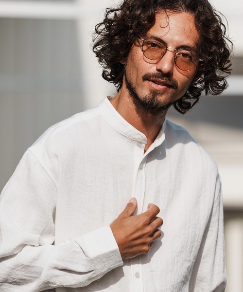 1minute 1second(ワンミニットワンセカンド)の「ms6323-long sleeve linen like shirt スタンドカラーシャツ(1M26H160)(シャツ/ブラウス・メンズ・ブラック/ネイビー/ホワイト・S/M/L/XL)」の6枚目の写真