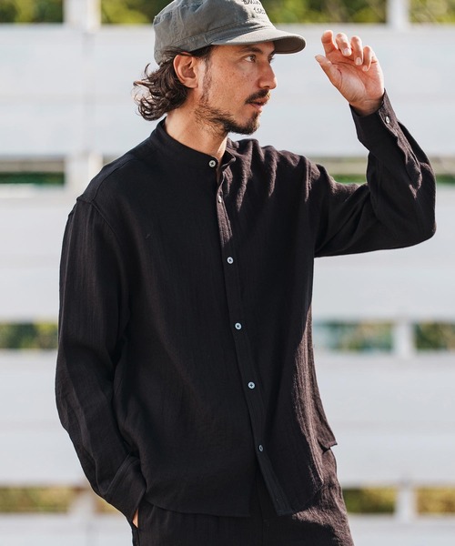 1minute 1second(ワンミニットワンセカンド)の「ms6323-long sleeve linen like shirt スタンドカラーシャツ(1M26H160)(シャツ/ブラウス・メンズ・ブラック/ネイビー/ホワイト・S/M/L/XL)」の14枚目の写真