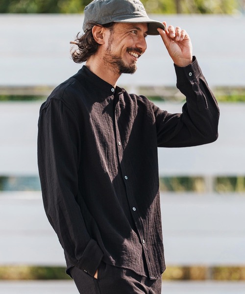 1minute 1second(ワンミニットワンセカンド)の「ms6323-long sleeve linen like shirt スタンドカラーシャツ(1M26H160)(シャツ/ブラウス・メンズ・ブラック/ネイビー/ホワイト・S/M/L/XL)」の16枚目の写真