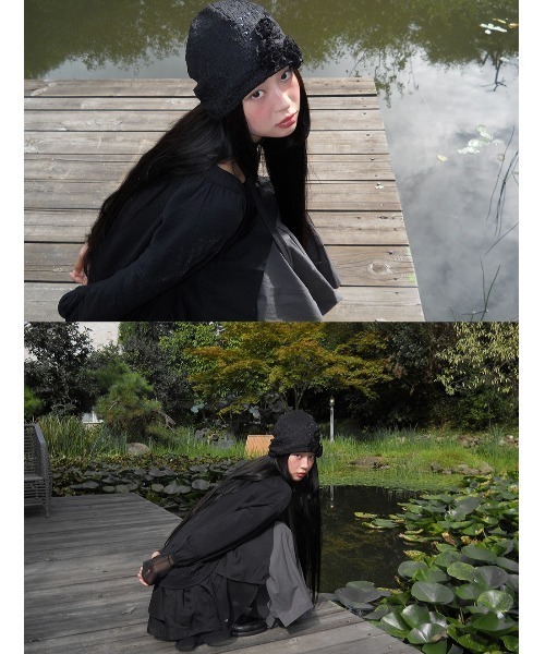 FLAREUP（フレアアップ）の「【FLAREUP】Ruffle Shirring Beanie / 【フレアアップ】シャーリングニット帽（ニットキャップ/ビーニー・レディース・ホワイト/ブラック・ONE SIZE）」の5枚目の写真