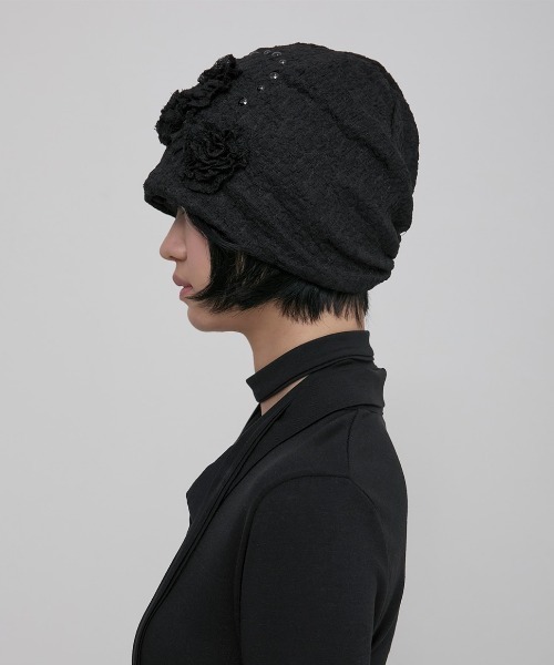 FLAREUP（フレアアップ）の「【FLAREUP】Ruffle Shirring Beanie / 【フレアアップ】シャーリングニット帽（ニットキャップ/ビーニー・レディース・ホワイト/ブラック・ONE SIZE）」の13枚目の写真