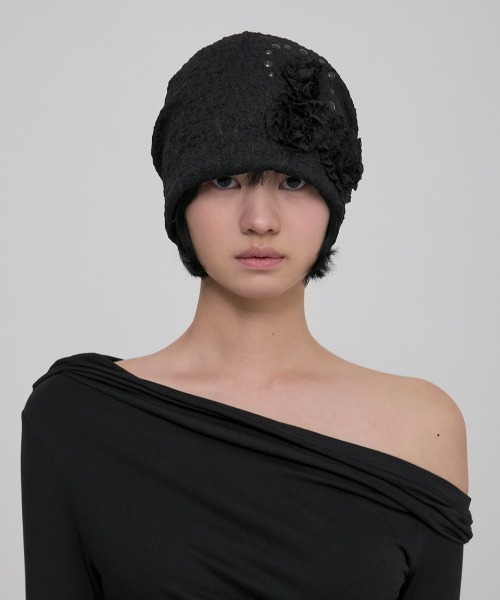 FLAREUP（フレアアップ）の「【FLAREUP】Ruffle Shirring Beanie / 【フレアアップ】シャーリングニット帽（ニットキャップ/ビーニー・レディース・ホワイト/ブラック・ONE SIZE）」の12枚目の写真