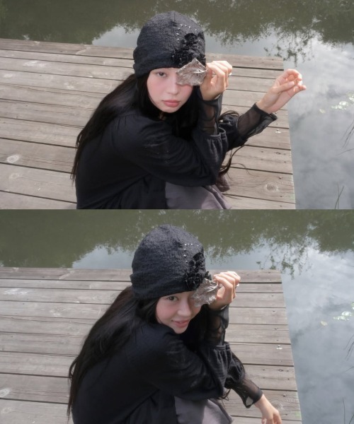 FLAREUP（フレアアップ）の「【FLAREUP】Ruffle Shirring Beanie / 【フレアアップ】シャーリングニット帽（ニットキャップ/ビーニー・レディース・ホワイト/ブラック・ONE SIZE）」の6枚目の写真