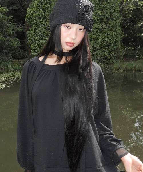 FLAREUP（フレアアップ）の「【FLAREUP】Ruffle Shirring Beanie / 【フレアアップ】シャーリングニット帽（ニットキャップ/ビーニー・レディース・ホワイト/ブラック・ONE SIZE）」の8枚目の写真