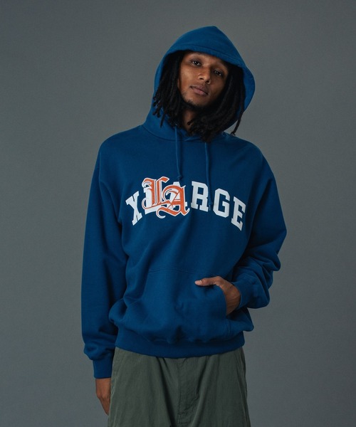 【大人気】X-LARGEエクストララージLA ジップパーカー　　グレー　ロゴ刺繍 XLARGE（エクストラ ラージ） 全2色 ジップパーカー BACKSIDE SLANTED