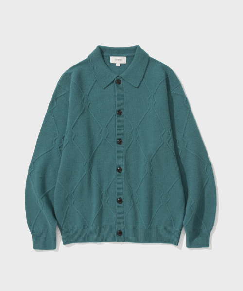 LOGO PATTERN CARDIGAN V3 (BLUE GREEN) — кардиган с логотипом, синий‑зелёный