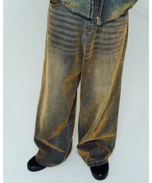 HIKA（ヒカ）の「ADAMPATEK/velour dust wide pants/フロッキーデニムブラストワイドパンツ（デニムパンツ）」