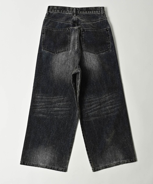 ADAM PATEK(アダムパテック)の「ADAMPATEK/velour dust wide pants/フロッキーデニムブラストワイドパンツ(デニムパンツ・メンズ・ブラウン/ブラック・1/2)」の3枚目の写真