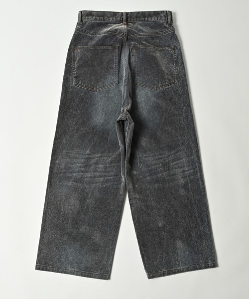 ADAM PATEK(アダムパテック)の「ADAMPATEK/velour dust wide pants/フロッキーデニムブラストワイドパンツ(デニムパンツ・メンズ・ブラウン/ブラック・1/2)」の4枚目の写真