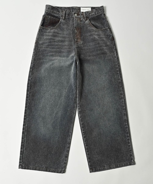 ADAM PATEK(アダムパテック)の「ADAMPATEK/velour dust wide pants/フロッキーデニムブラストワイドパンツ(デニムパンツ・メンズ・ブラウン/ブラック・1/2)」の6枚目の写真