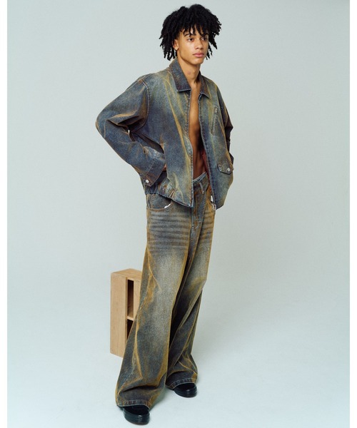 ADAM PATEK(アダムパテック)の「ADAMPATEK/velour dust wide pants/フロッキーデニムブラストワイドパンツ(デニムパンツ・メンズ・ブラウン/ブラック・1/2)」の8枚目の写真