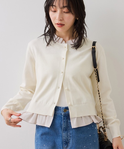 VIS（ビス）の「【美得】フリル襟ドッキングニットカーディガントップス（ニット/セーター・レディース・ダークブラウン/ライトグレー/オフホワイト/ブラック・FREE）」の5枚目の写真